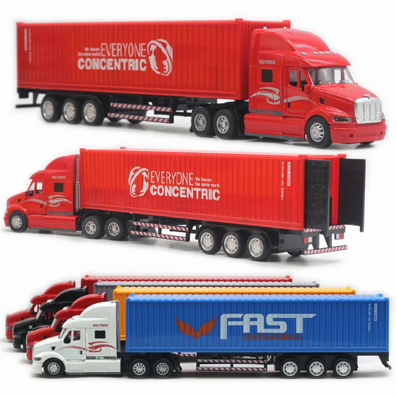 

1:48 Alloy Trailer Head Heavy Truck Container Truck Sound Light Model Toy Alloy material pull back truck model ornament toy