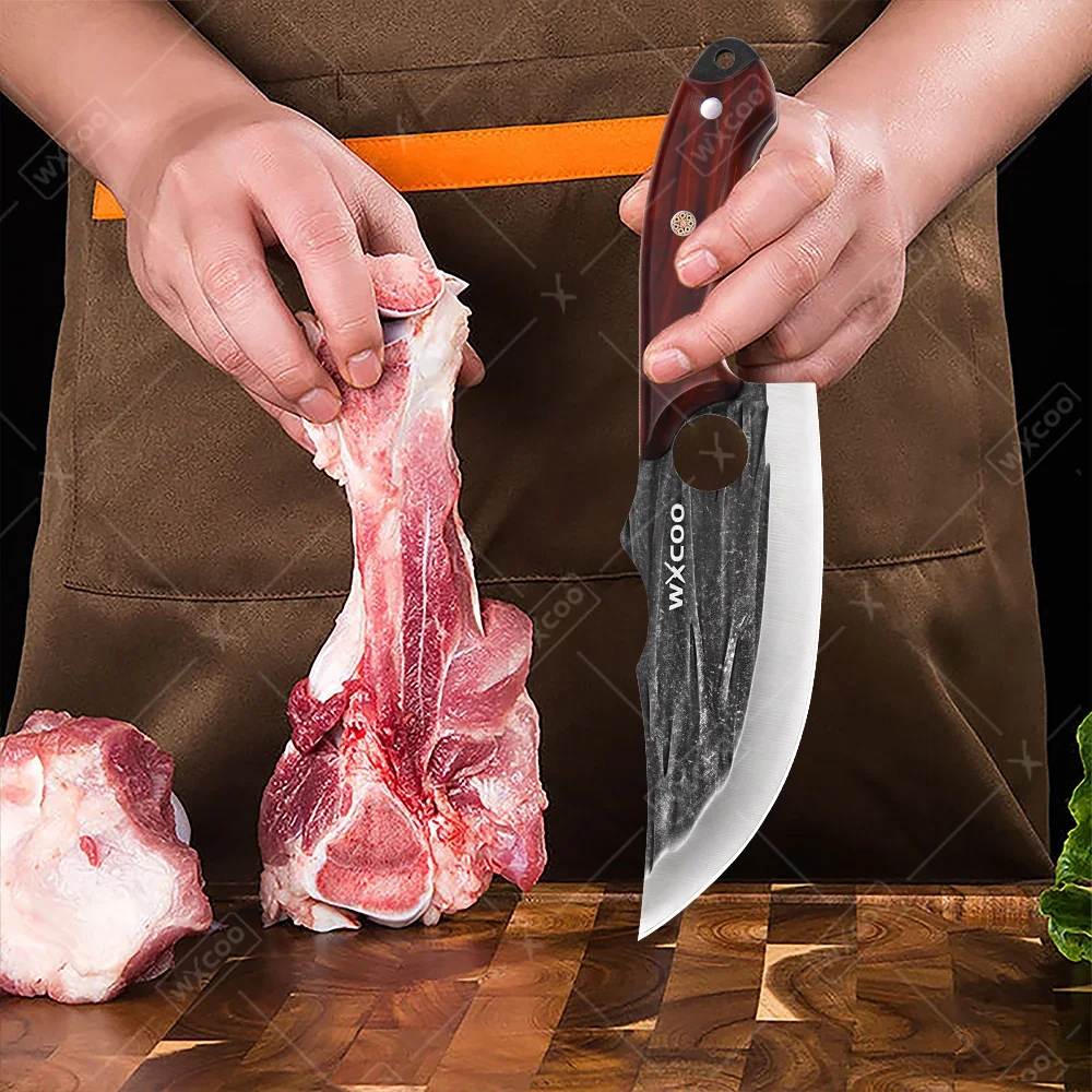 WXCOO 1 6PCS Kitchen Knife Accessories Forged Butcher Cleaver Knives Mongolian Meat Cutting Handmade Fruit BBQ Knife