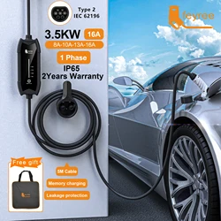 Feyree Type2 3.5KW 16A Carregador EV monofásico Caixa de carregamento portátil Corrente ajustável 5m Estação de carregamento de cabo para veículo elétrico