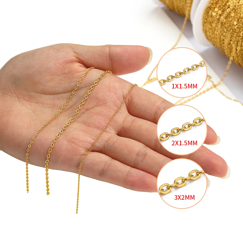 Nicht verblassende 10 Meter 2 Meter goldfarbene Edelstahlketten für DIY-Halsketten, Armbänder, Körperketten, Schmuckherstellungszubehör – Detail 4