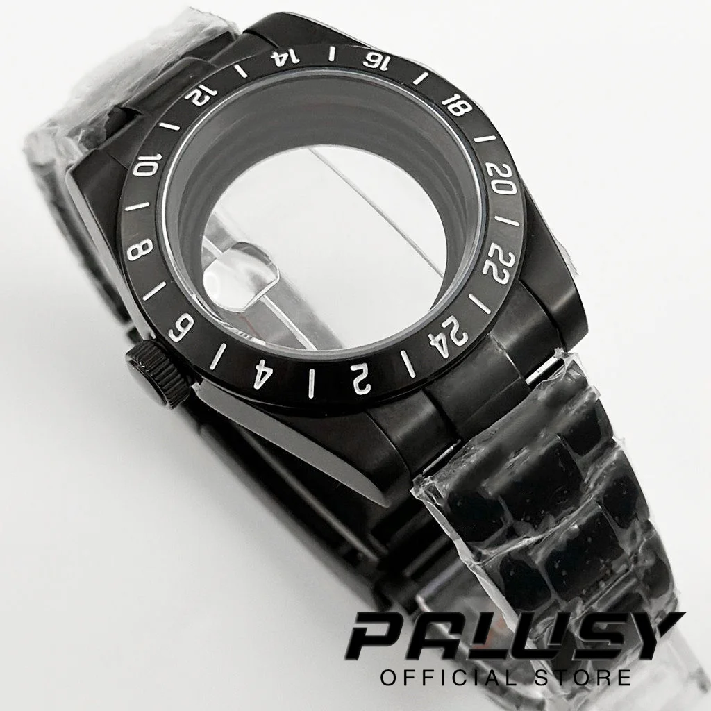 39 مللي متر أسود 24 ساعة GMT الصلب الحافة ساعة الحال بالنسبة NH34 NH35 NH36 ETA2824 حركة الياقوت الزجاج اكسبلورر الساعات اكسسوارات