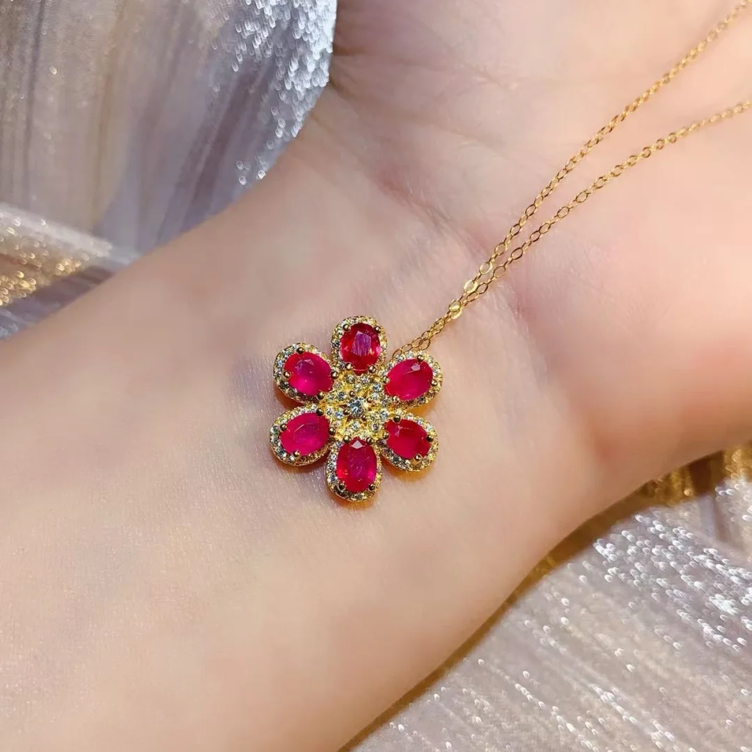 Exquisite Natural Ruby Pendant S925 Pure Silver Fashion Jewelry Brilliant Precious Stone Premium Ladies Holiday Gift Jewelry