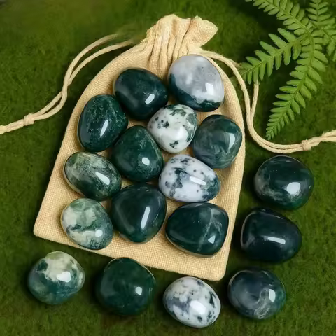Natural Moss Agate Tumbled Stone Agate Gemstone Tumbled Lucky Stone Heart Chakra Palm Stones Worry Stones Mineral Specimens
