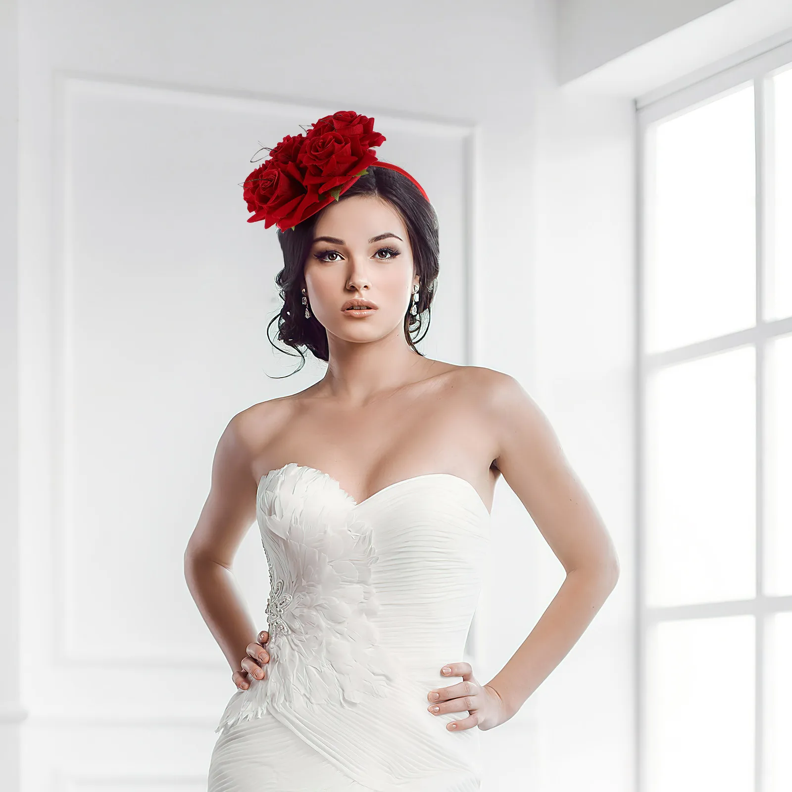 

Потрясающая повязка на голову с узором в виде роз для женщин, для вечеринок, чаепитий, косплея, фотосессий, элегантный аксессуар для волос, очаровательный ободок для волос