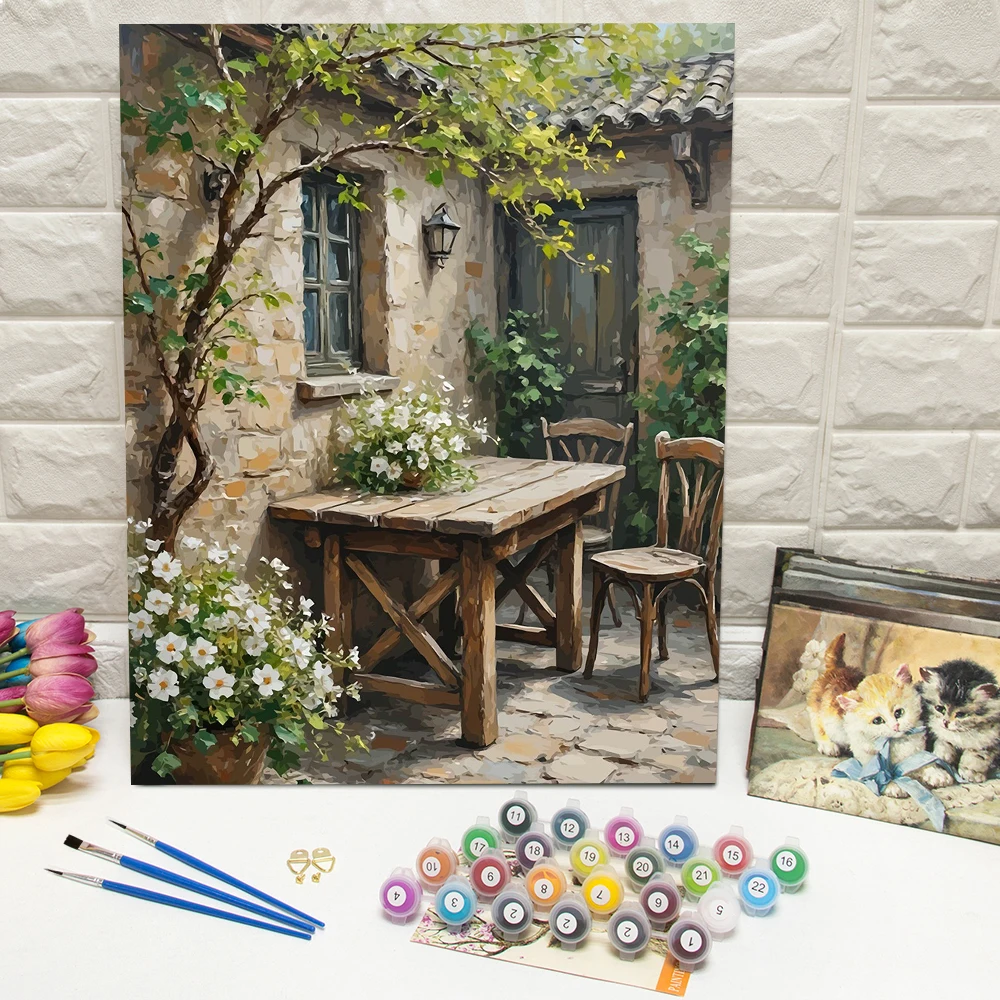 DIY Digitales Ölgemälde Haus Blume Ölgemälde Nach Zahlen Erwachsene Kit Landschaft Malen Nach Zahlen Landschaft Home Dekoration Geschenk