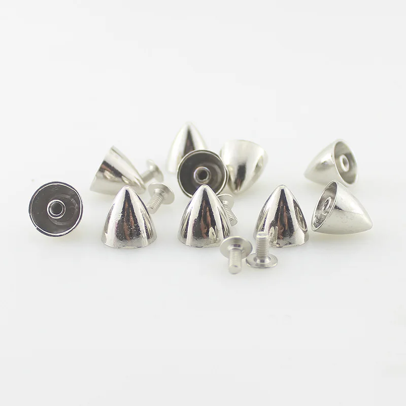 20sets/pack 12x12mm Silver Cone Studs and Spikes for Clothes Screwback DIY Craft Cool Punk Garment Rivets for Leather /Bag/Shoes