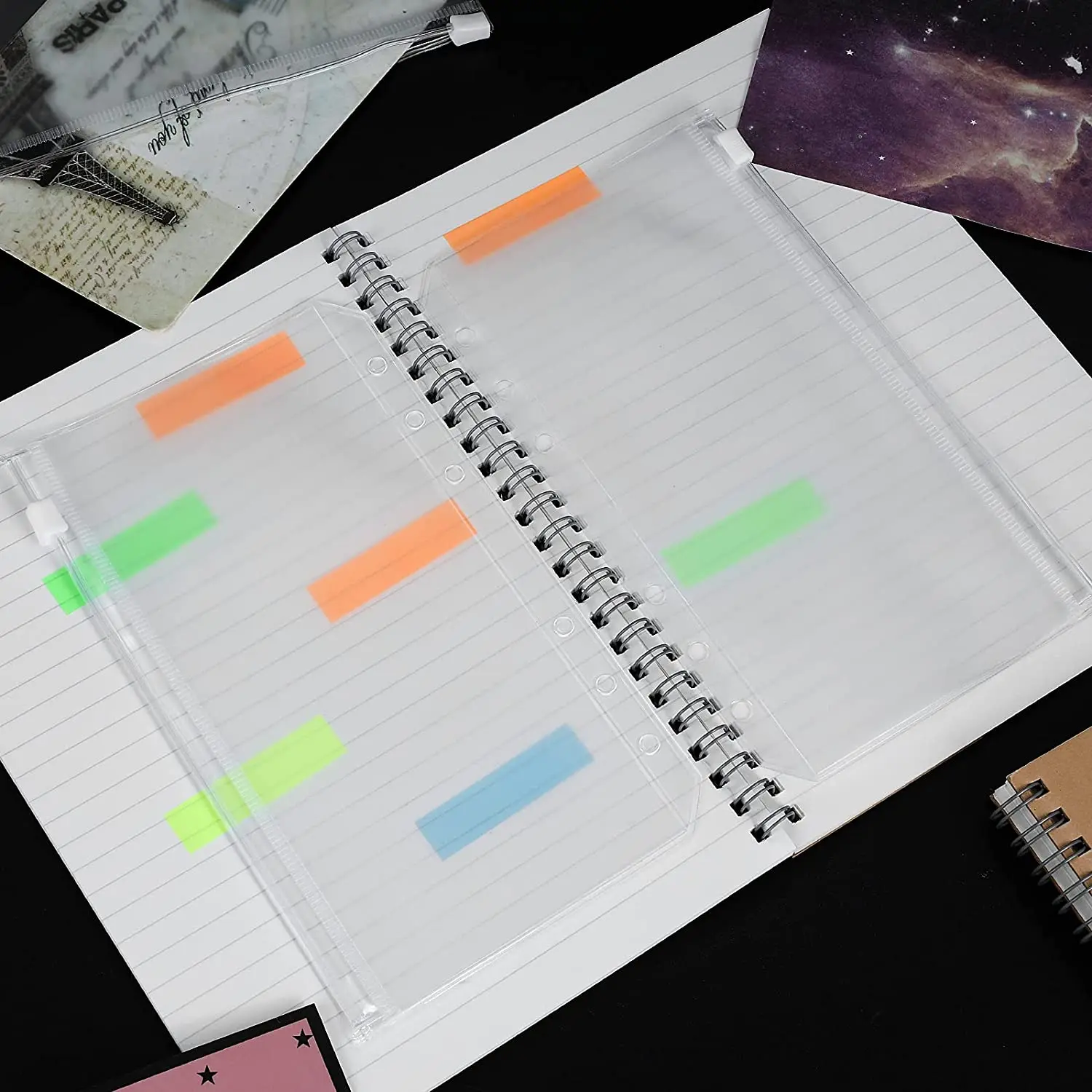 

EF-30 Pcs A6 Zipper Punched Binder Pockets 6 Holes Ring Binders Document Organizer Bill Folder, Colored Storage Bags