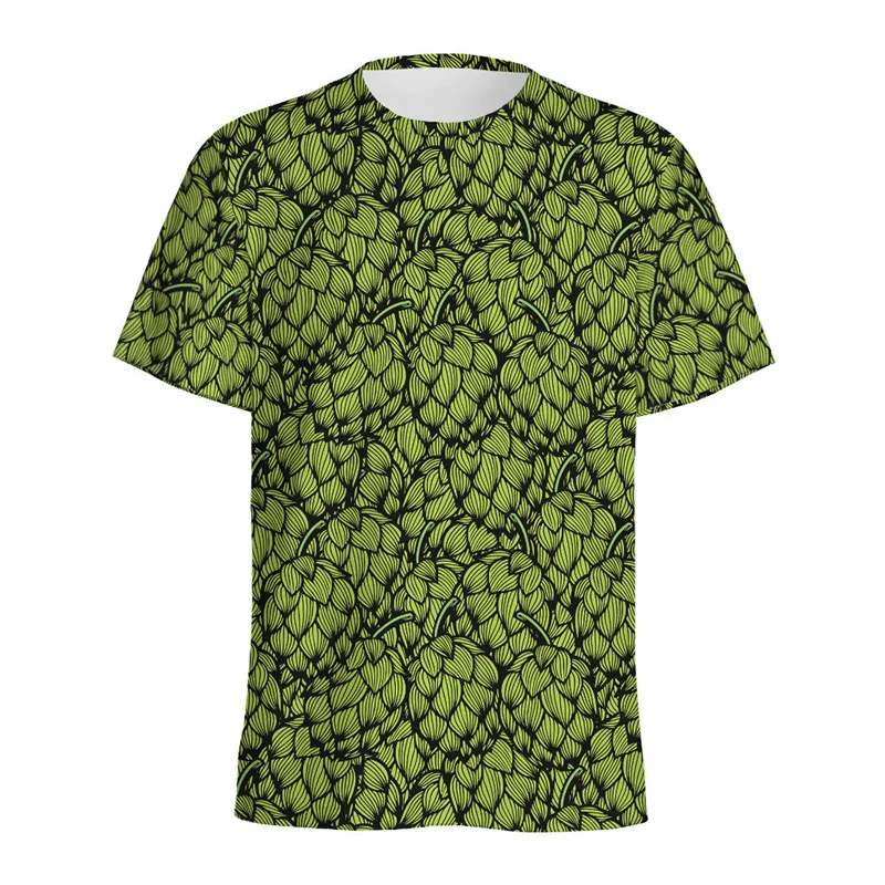 Cartoon Beer Hop Cone Pattern T Shirt For Men 3D Printed Beers T-shirt Tops Casual Summer Short Sleeves Fashion Loose Tee Shirts
