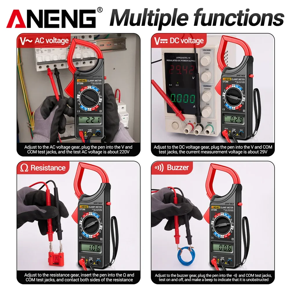 ANENG DT266-8 LCD1999 Counting Digital True RMS Professional Clamp Meter ACDC Voltage Tester Data Display Automotive Multimeter