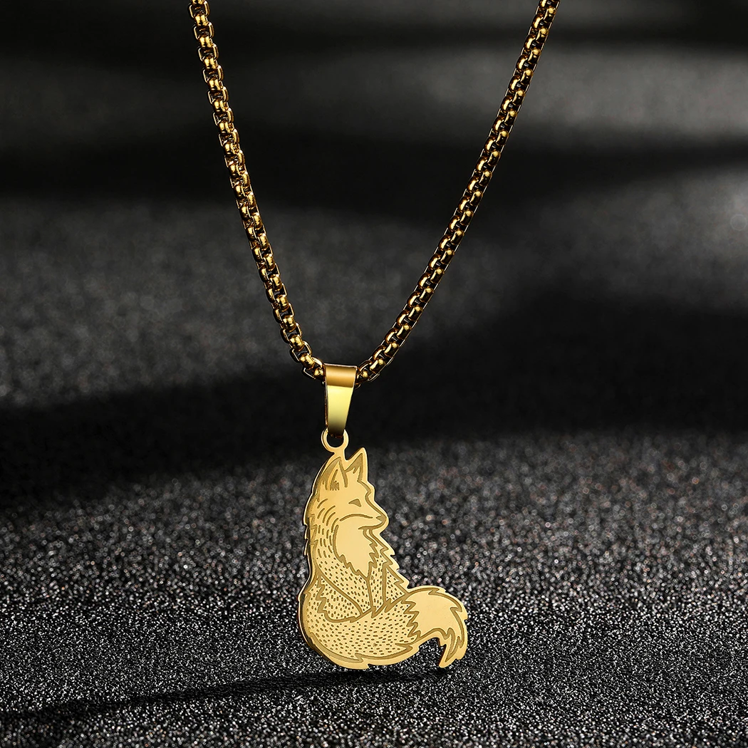 CHENGXUN Stainless Steel Fox Pendant Necklace for Women Girls Animal Charm Neck Chain Collar Animal Lovers Jewelry Unisex Gift