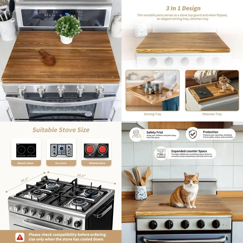 

Wooden Stove Top Cover with Handles for Electric and Gas Stoves: Noodle Board Style for Kitchen Use