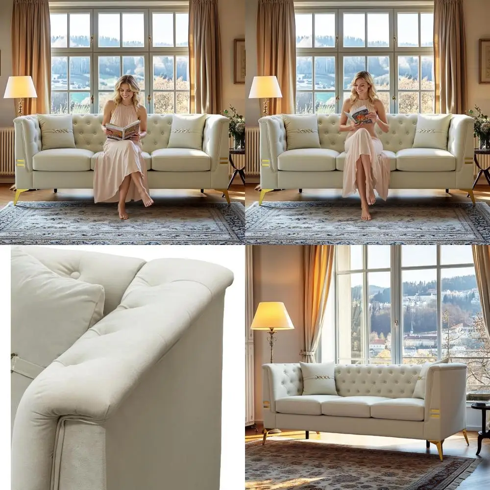 

Plush Velvet 3-Seater Cloud Sofa with Tuxedo Arm Tufted Back, Wide and Thick Chesterfield Style Couches for Comfortable Seating