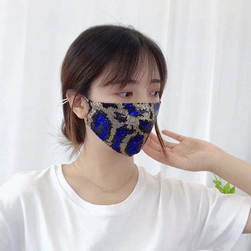 Fashion Style Street Sequined Leopard Print Face Mask Female Dustproof Hanging Ear Type Adult Leisure Adjustable Mask