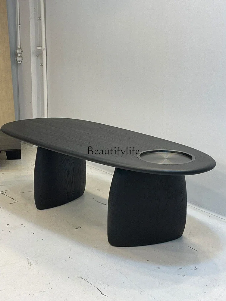 FGMedieval oval solid wood Italian minimalist high-end carbon black ash wood dining table