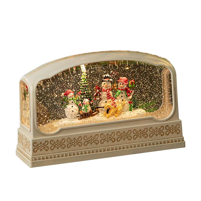 Rectangular Resin Snow Globe Music Box Mini Christmas Decor with Falling Snow & Melody, Gift for Kids Collectors