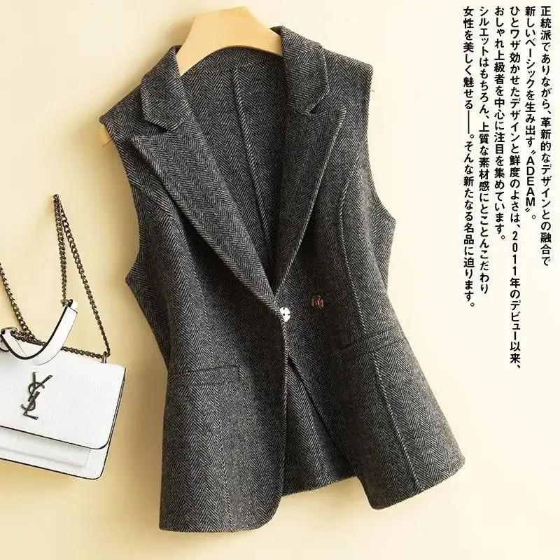 New Women Jacket Double Face Woolen Vest 2024 Autumn Winter Female Korean Version Loose Woolen Vest Ladies Casual Waistcoat Vest