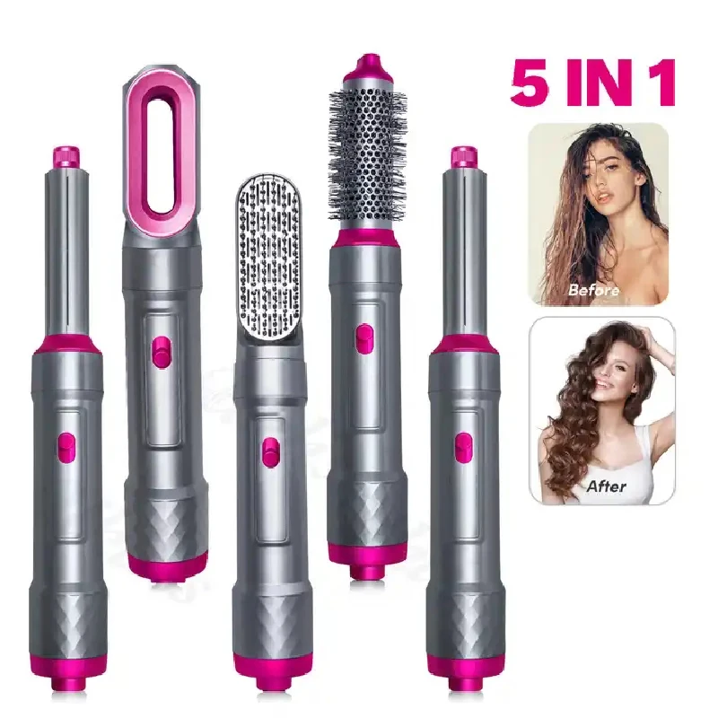 Sèche-cheveux électrique 5 en 1 avec diffuseur, brosse à air chaud multifonctionnelle, bigoudis, peigne à air chaud, invité professionnel