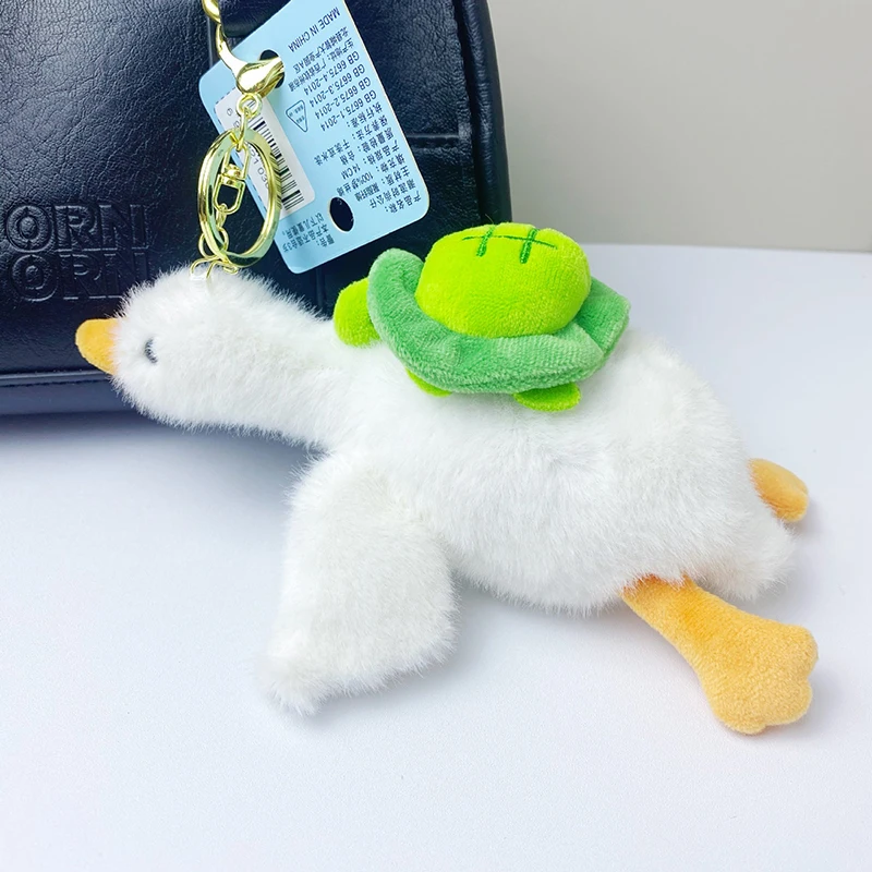 Cute Plush Cartoon Duck Keychain, Lofty Car Bag Doll Charm; Features Pullable Crayfish, Turtles, Bees, Love Pendant