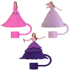 3Pcs Famous singer Straw Cover Cap Cartoon 10MM Drink Straw Plug Reusable Splash Proof Drinking Cup Straw Cap Pendant