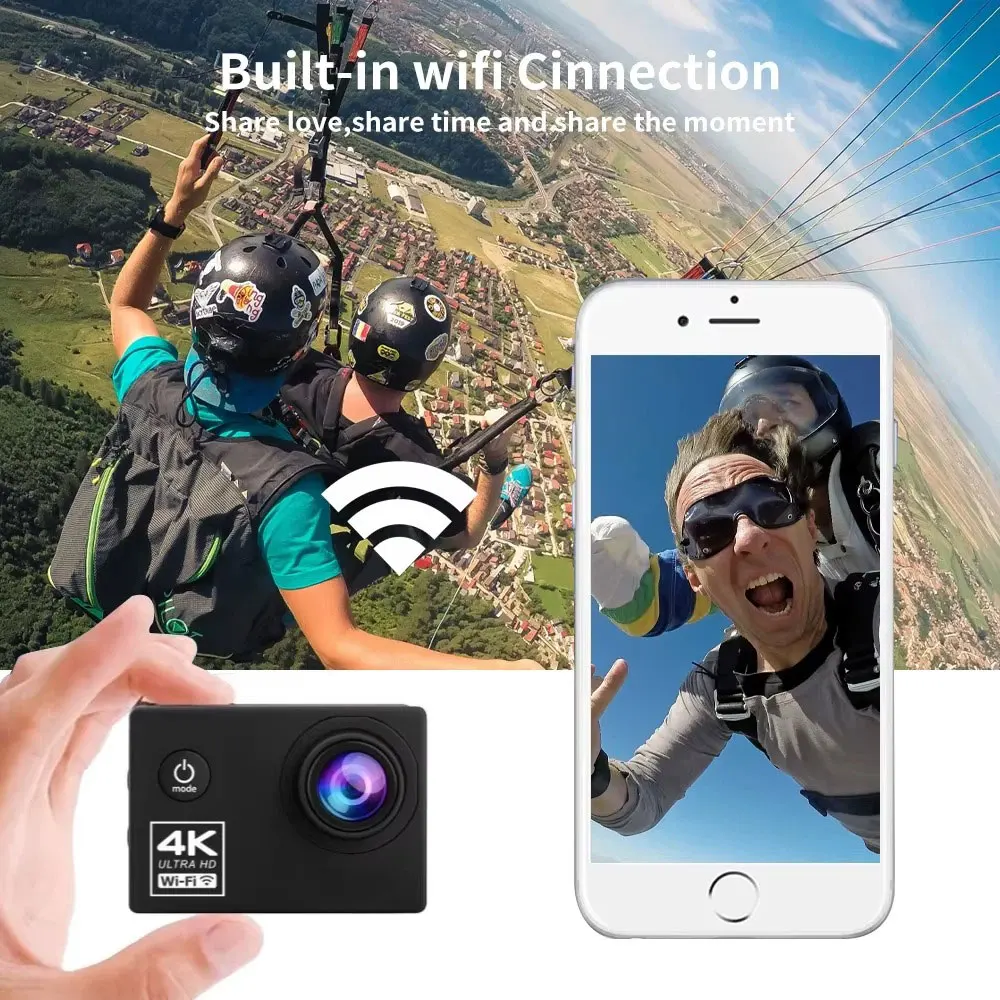 4K WiFi Sports Action Camera Mini Waterproof DV Camcorder Outdoor Sport Bicycle Helmet Video Recording Cam with Remote Control