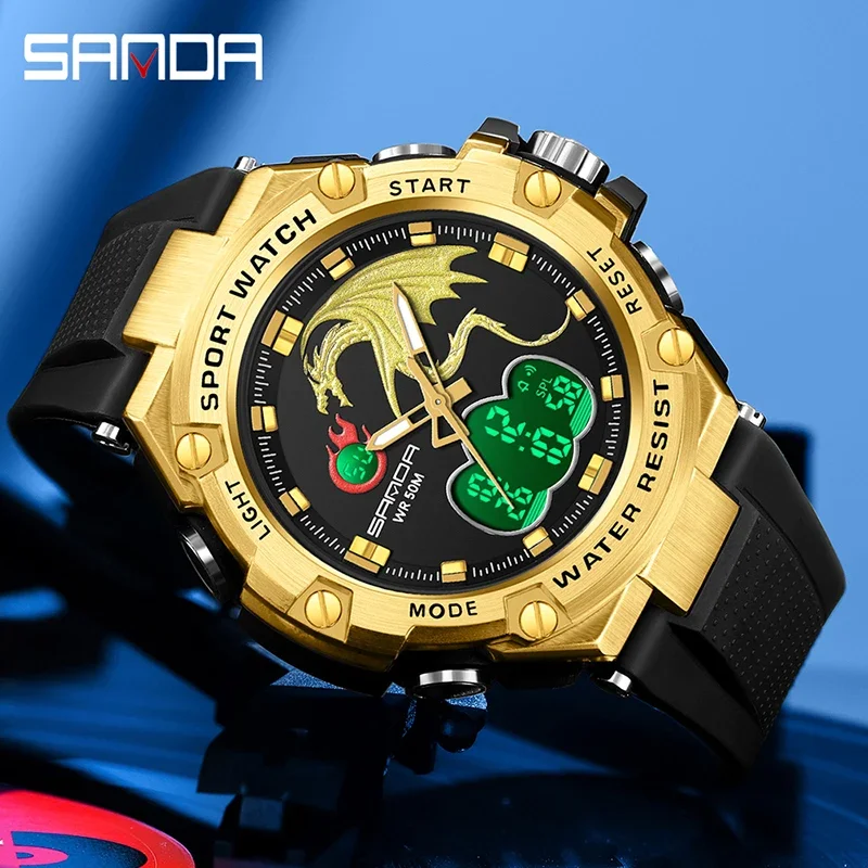 

SNADA New Men's Watches Sports Electronic Wristwatch Waterproof Fashion Fluorescent Dual Display Digital Quartz Watch 3171