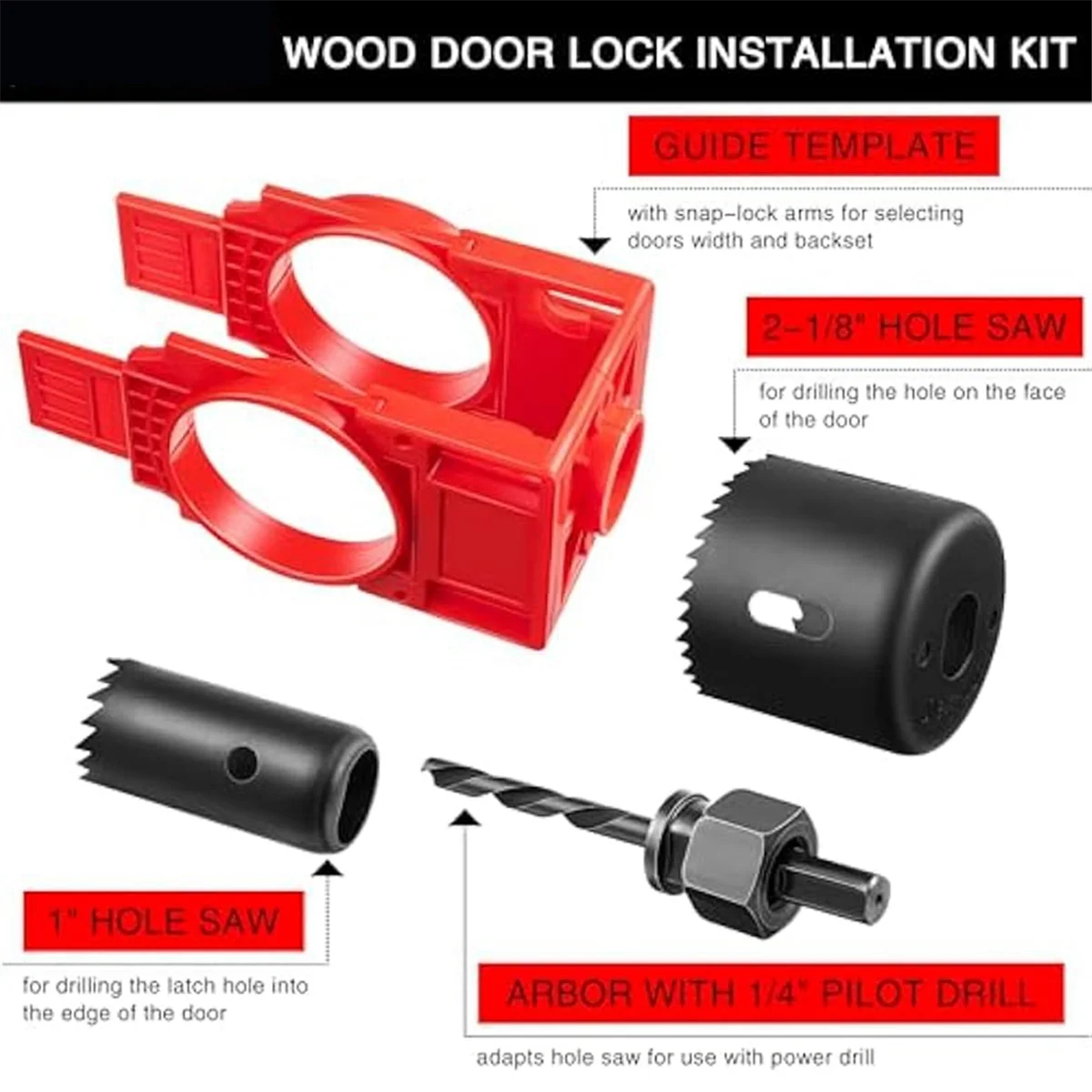 Door Lock Installation Kit,Door Hole Drilling Kit for Wooden Doors,Door Lock Hole Saw Door Knob Installation Kit