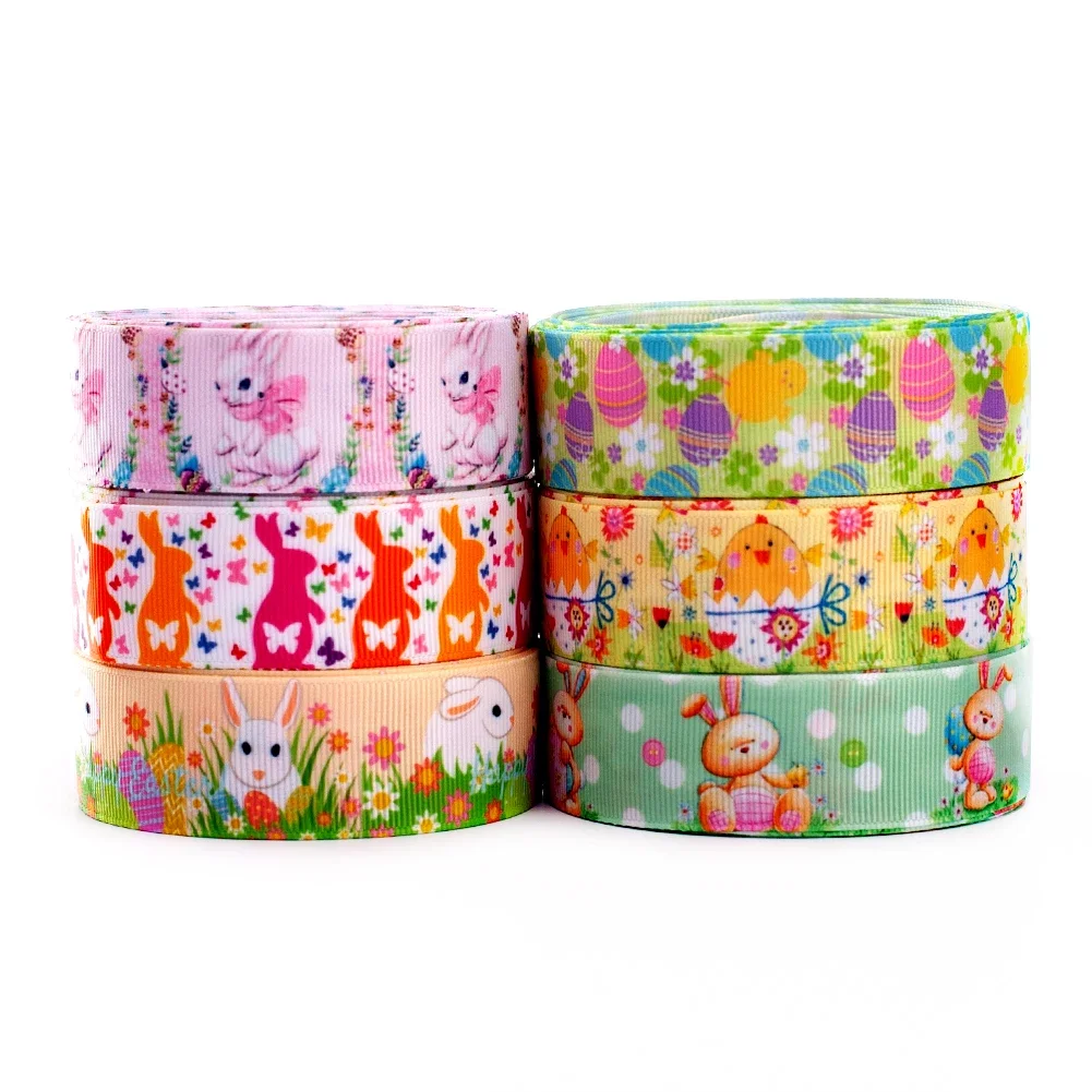 

Fixed set mixed 6 styles 25mm Easter day pattern grosgrain ribbon, each 1yard