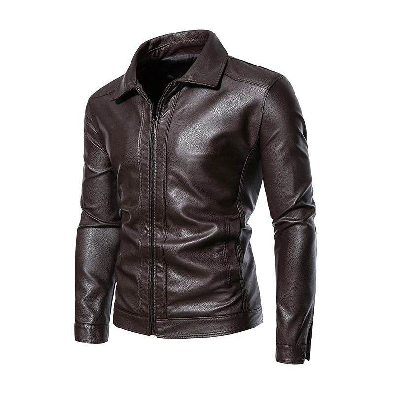 

Leather Jacket Men Winter Fleece Motorcycle PU Leather Jacket Mens Stand Collar Casual Windbreaker Ropa De Hombre Slim Coat