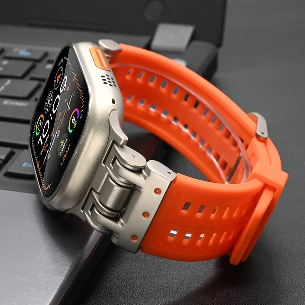 

Силиконовый ремешок для Apple Watch Ultra 2 Series 9 8 7 6 5 4 Se 3, титановый цветной браслет для iwatch ultra2 49 мм 45 мм 44 42 мм
