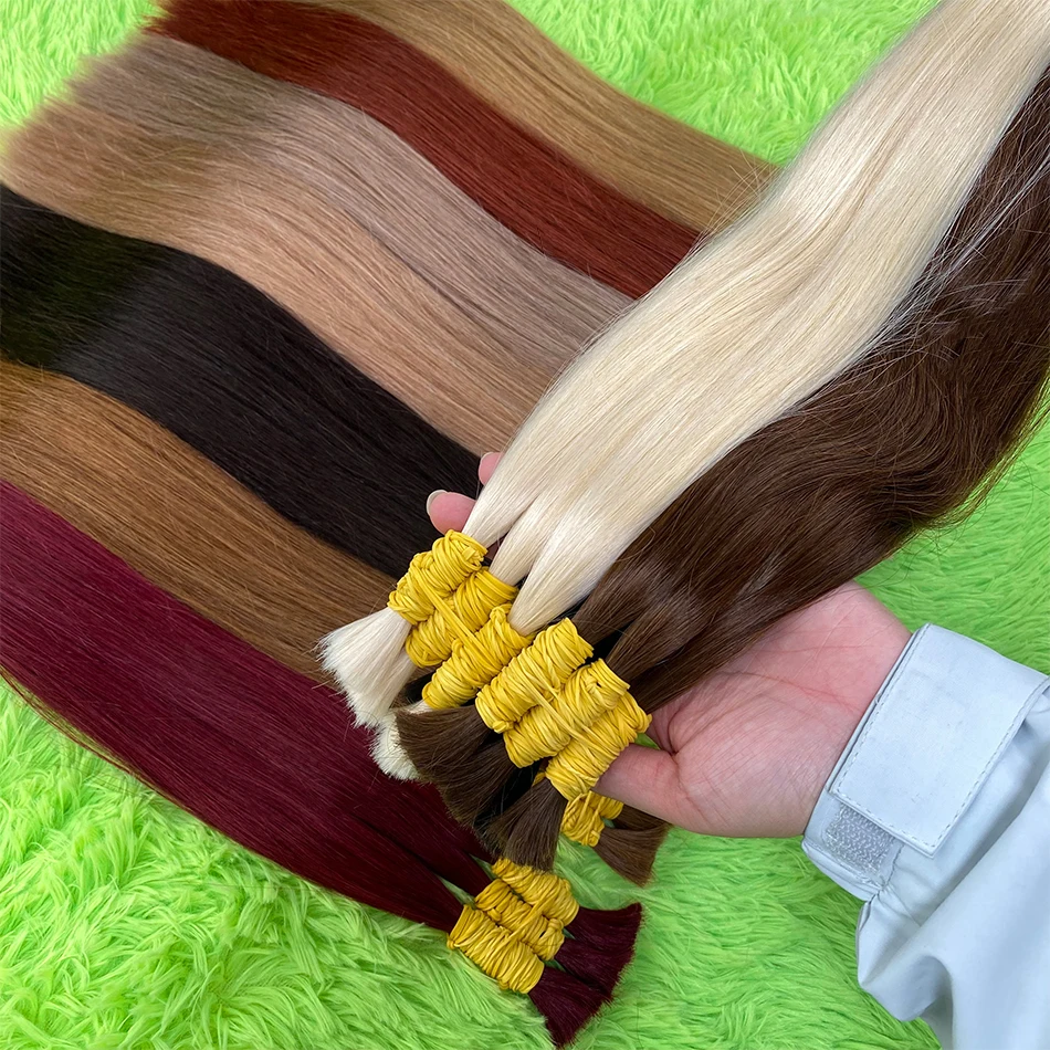 

Straight Weft Bulk Human Hair For Braiding Vietnamese Remy Hair Extensions 50g/100g Blonde Color Natural Bulk Of Weft Hair