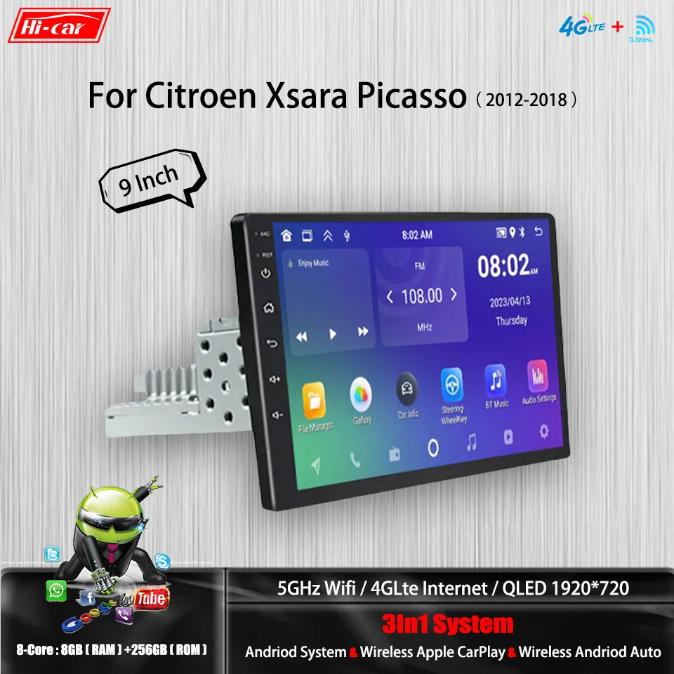 

Car Radio for Citroen Xsara Picasso 1996-2012 Stereo 1 Din 4GLTE + Wifi CarPlay & Android GPS Navigation Multimedia Video Player