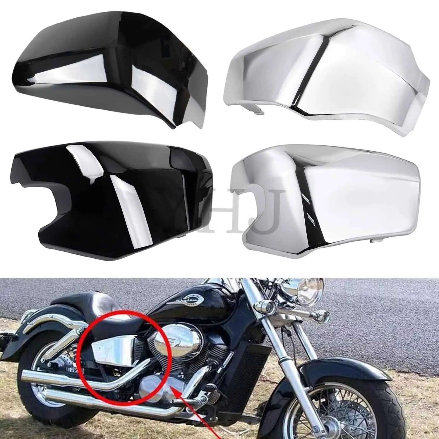 

ABS Plastic Battery Side Fairing Cover For Honda Motorcycle Shadow Aero VT400 2004-2011 VT750 2004-2013 Gloss Black/Chrome