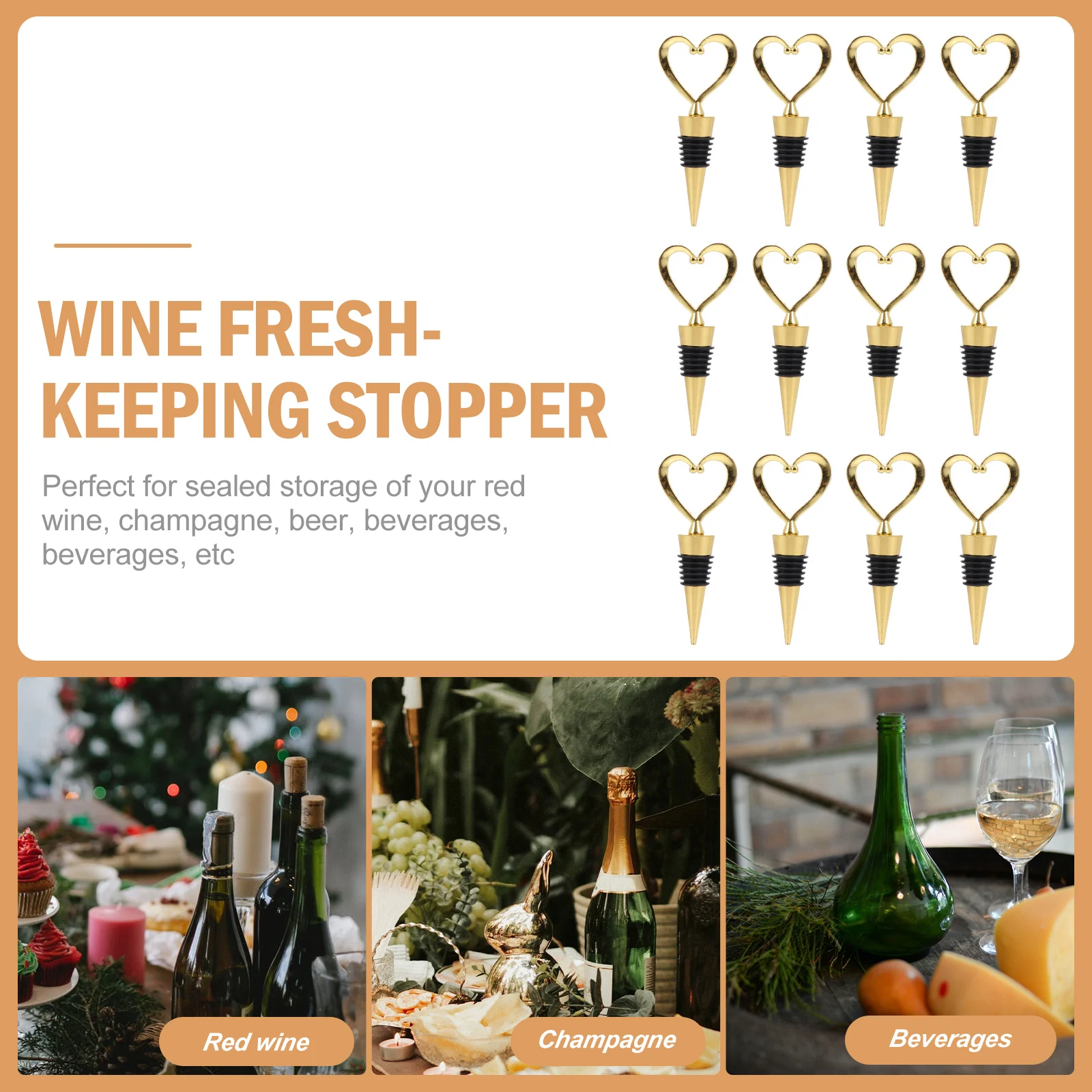 

12 Pcs Heart Shaped Corks Metal Stoppers Reusable Sealer for Red Beer Beverages Alcohol Drink Accessories