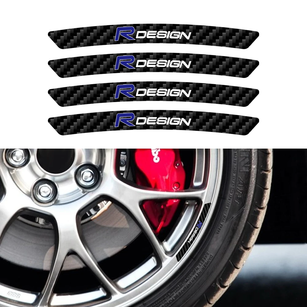 4pcs Carbon Fiber Car Badges Wheel Rims Racing Hub Stickers Auto Decoration for Volvo RDESIGN S40 S80 XC60 S90 XC90 S60 XC40 C40