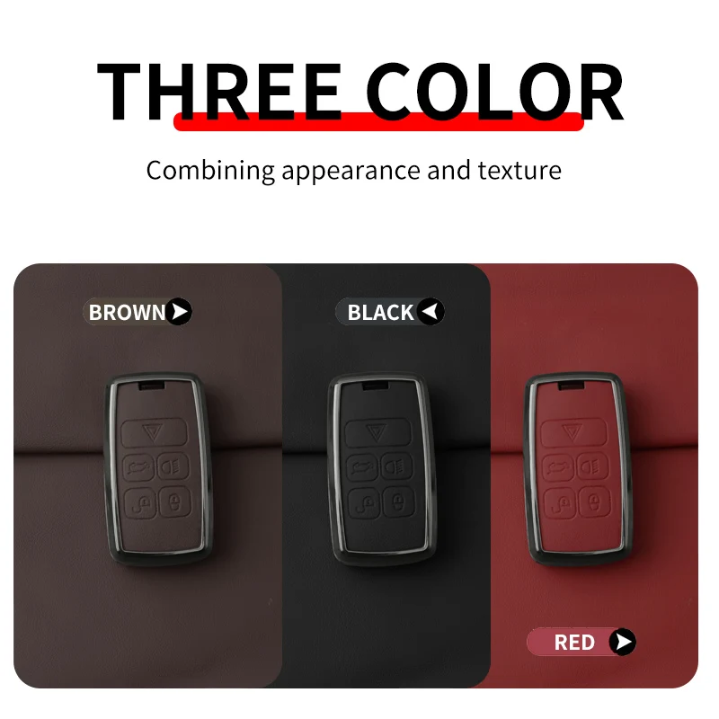 Metal Leather Car Key Case Cover For Land Rover Range Rover Evoque Discovery Sport Velar For Jaguar XE XF E-Pace F-Pace Keychain