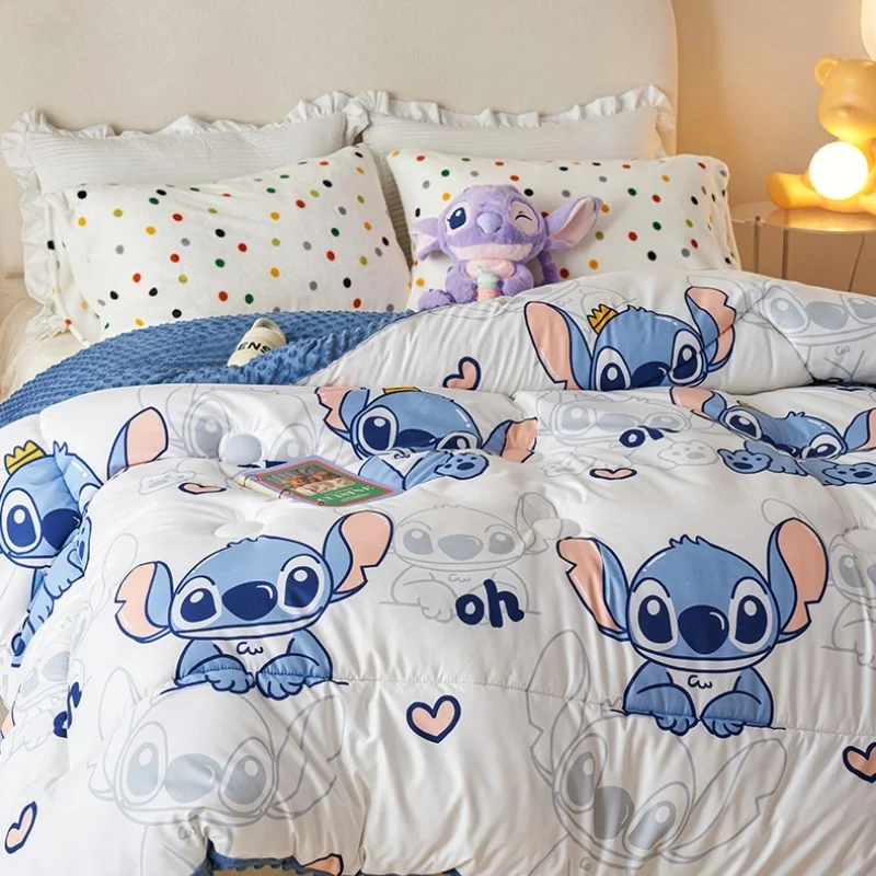 Hot Disney Stitch pluszowa kołdra słodka Mickey Donald Pooh zima zagęszczona ciepła kołdra prezent na prezent na Boże Narodzenie kołdra