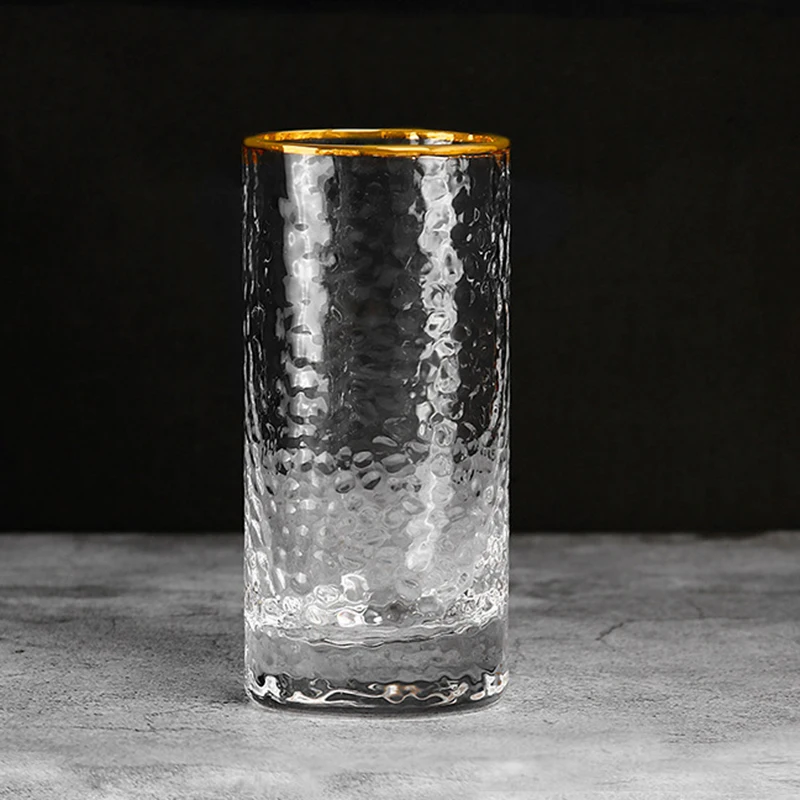 300ml Collins Glass Straight Cup Golden Edge Container Exquisite Gifts Fashion Decoration Tableware Drinkware Cocktail Glasses