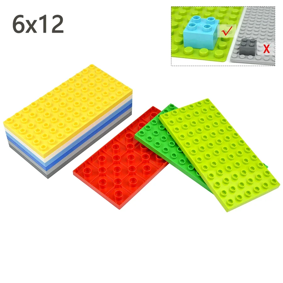 Duploes Big Size Building Blocks 6x12 Dots BasePlates Assembly Large Particles Bricks 6*12 Plate Classic Toy Duop Brick