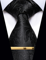 Luxury Black Paisley Silk Men's Tie High Quality Solid Classic Necktie with Clip for Man Accessories corbatas para hombre Gifts