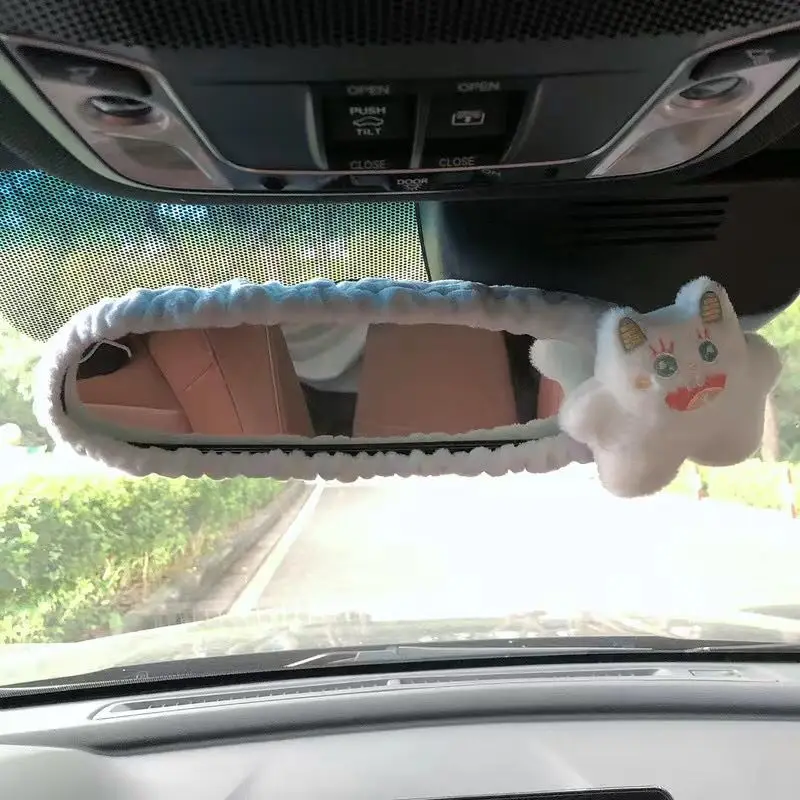 Cartoon Cute Car Rearview Mirror Cover Interior Reversing Mirror Cover Little Monster Electric Car Ornament Car Accessories