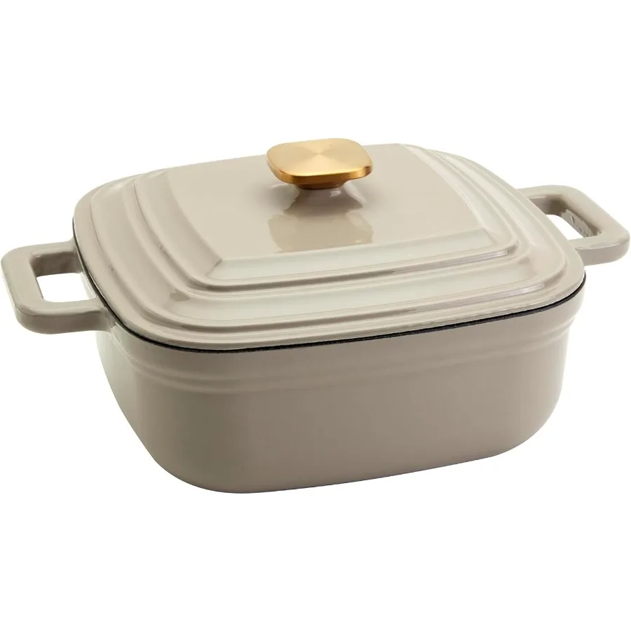 

4-литровый чугунный квадратный голландский горшок с эмалированным покрытием и крышкой серого цвета для медленного приготовления, тушения, выпечки и тушения на газовой плите