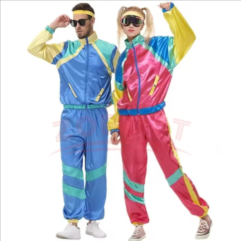 

1990s Disco Tracksuit 80s 90s Retro Disco Suit Adult Mens Cosplay Party Stage Costume Fashion Color Matching Retro Sportswear