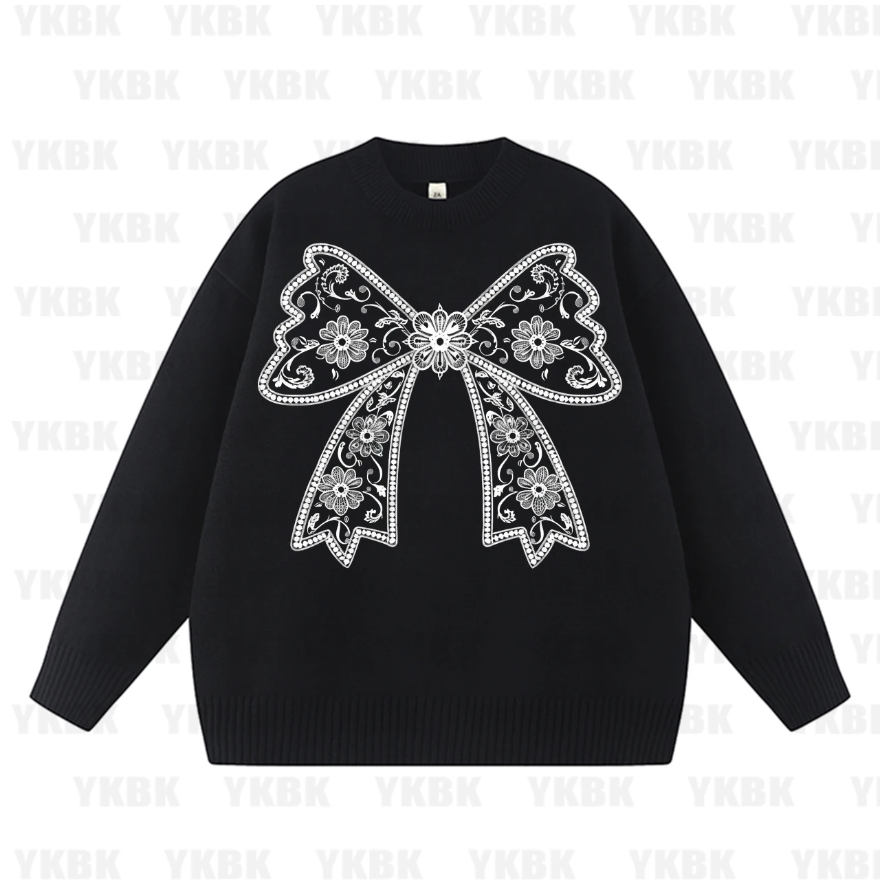 

Women bow printSweater Autumn Winter round Casual Warm for Women
