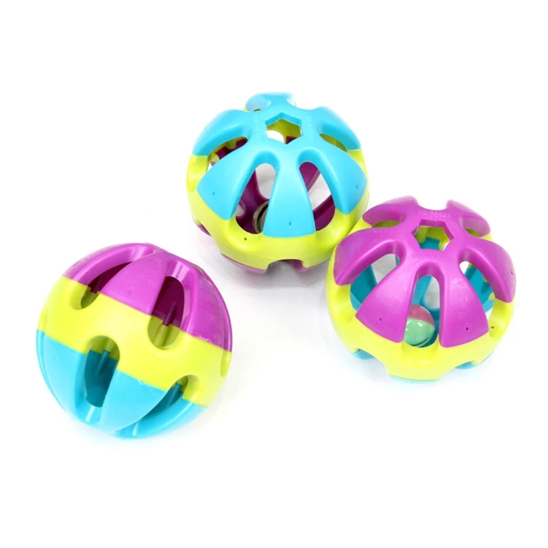 Y1UB Dog Toy Interactive Training Ball with Ringing Inside 3 Inch Colorful Plastic Hollow Balls for Medium to Large Dogs