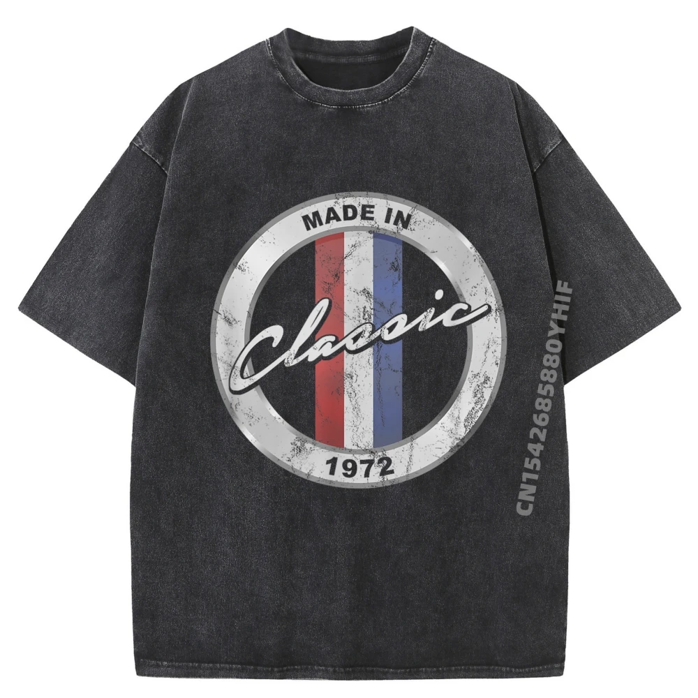 

Made In 1972 Classic Graphic T Shirts Mens Vintage Washed T-Shirt Character Printed Tees Mens Soft Tops