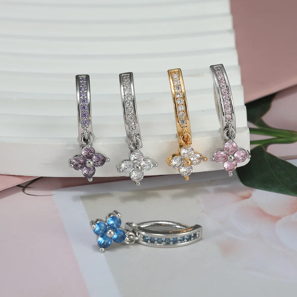 Stainless Steel Leaf Clover Flower Inverted Navel Rings Zirconium-inlaid Hollow Bow Umbilical Nail Belly Piercing Jewelry