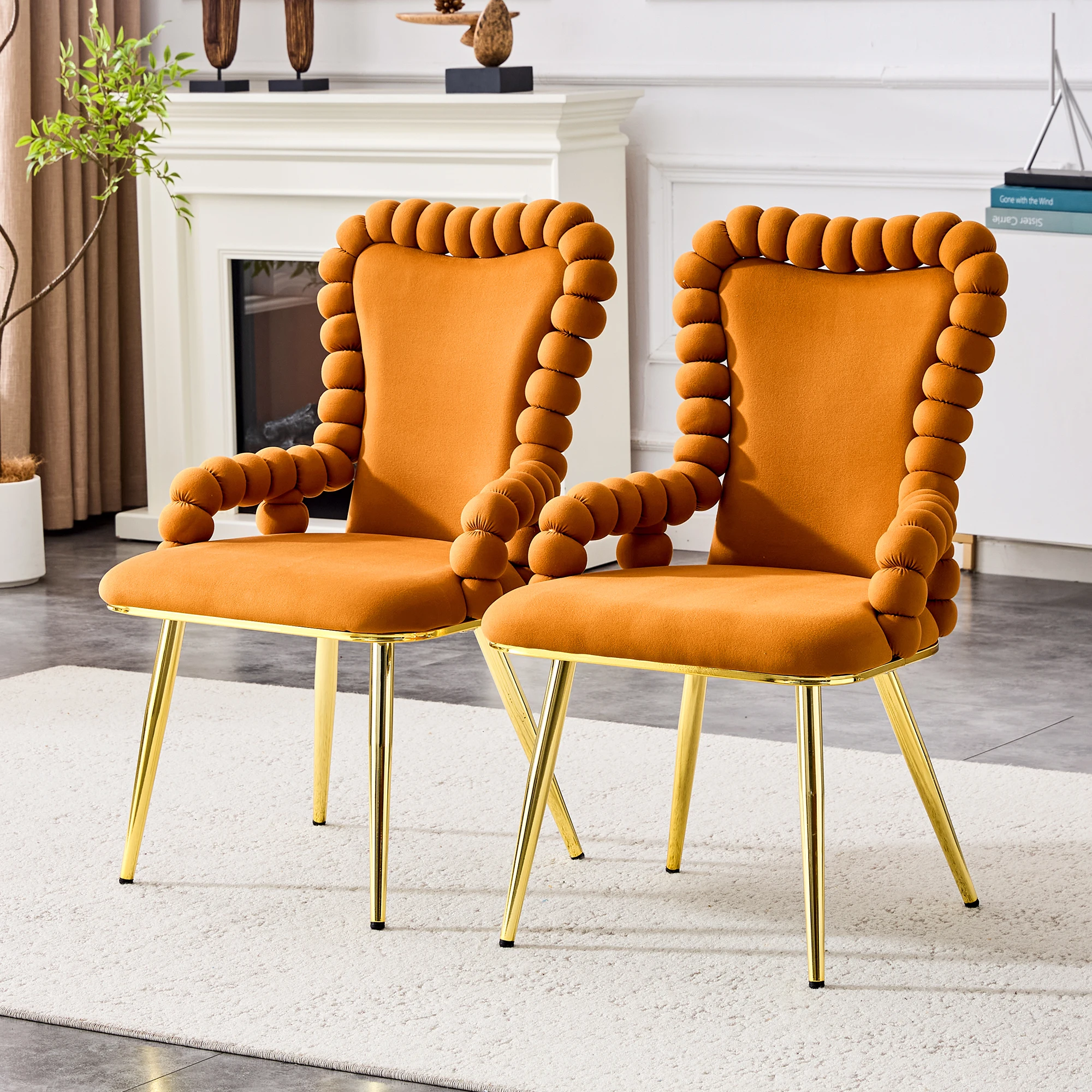 Puffy Bubble Chair Ball Chain Chair Velvet Dining Chairs with Gold Legs, Upholstered Accent Chairs Armrests Dining Room Kitchen