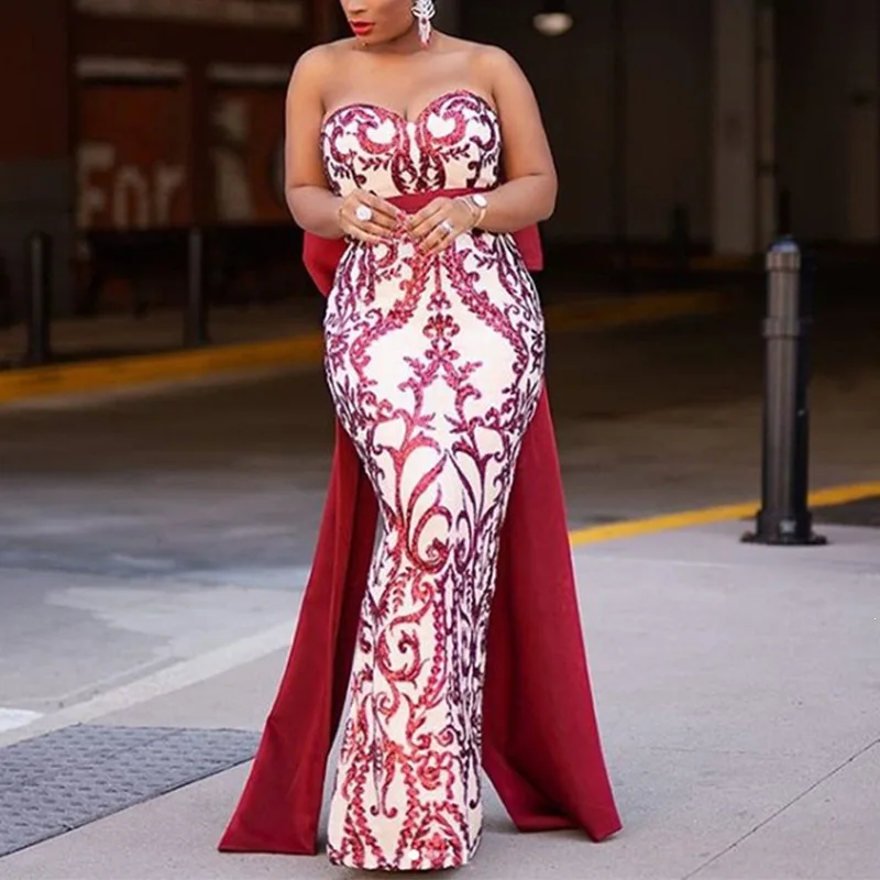 Damen Pailletten-Meerjungfrauenkleid, trägerloser Ausschnitt, Schleifengürtel, Schleppe, figurbetont, elegantes formelles Kleid für Hochzeitsgäste, Cocktailparty-Kleid