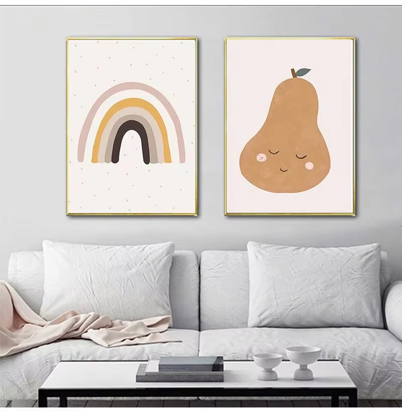 

Trendy Boho Style Pear Rainbow Modern Nursery Pictures Canvas Painting Wall Art Posters Prints for Kids Room Home Decoration