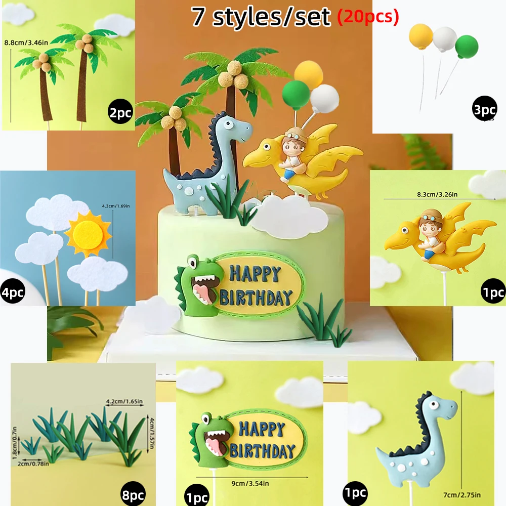Dinosaurier-Kuchenaufsatz, Dino-Eier, Blätter, Gräser, Kuchendekorationen mit Happy Birthday-Schild, Kuchenaufsätze für die Safari-Geburtstagsfeier – Detail 9